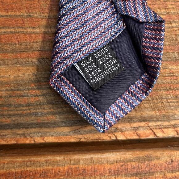 Vintage Italian Silk Tie Blue Red Iridescent Stripe Retro Luxury Necktie Formal - Picture 4 of 8